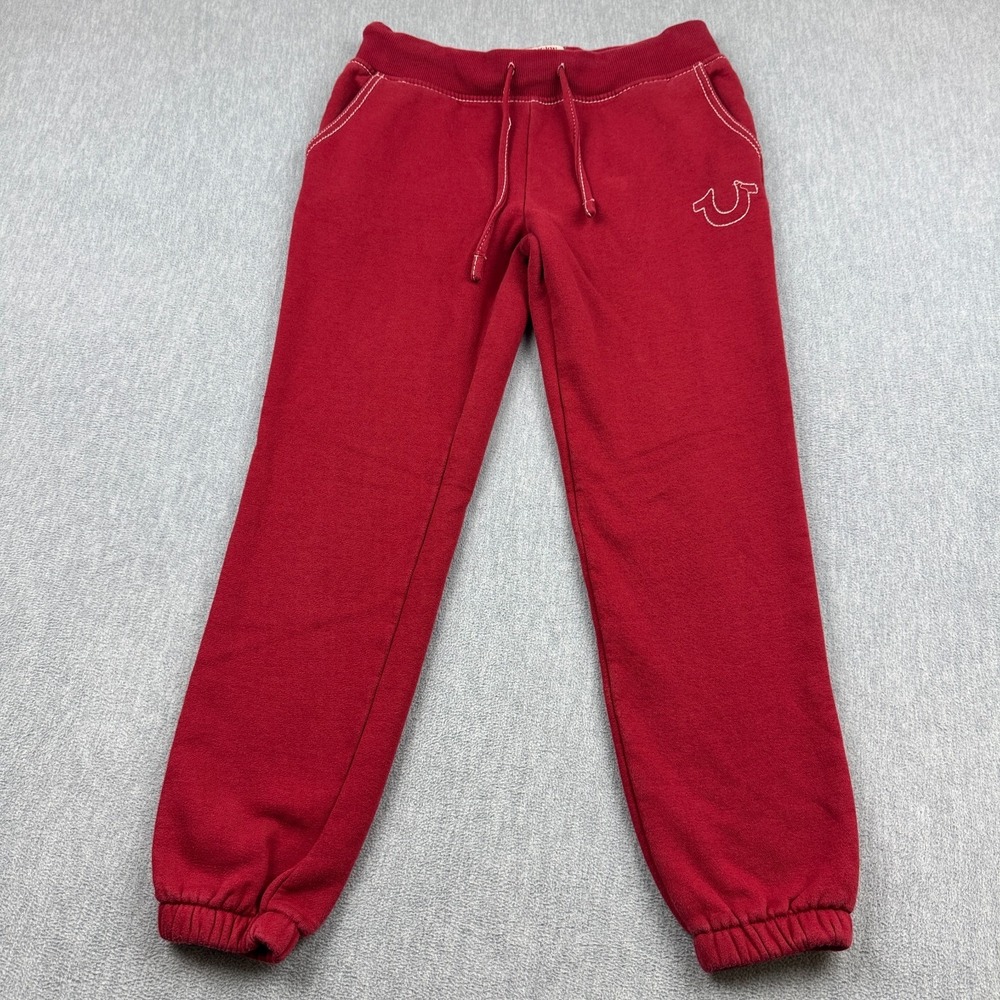 True Religion Pants Womens Small Red Stretch Jogger Pocket‎ Fleece Sweatpants